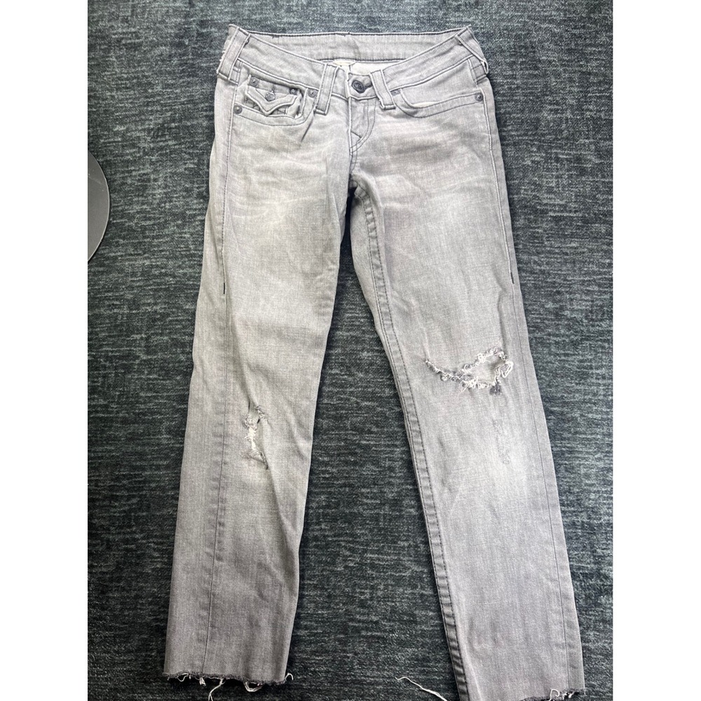 True Religion Julie Skinny Jeans Womens 28 Gray Distressed Low Rise Raw Hem